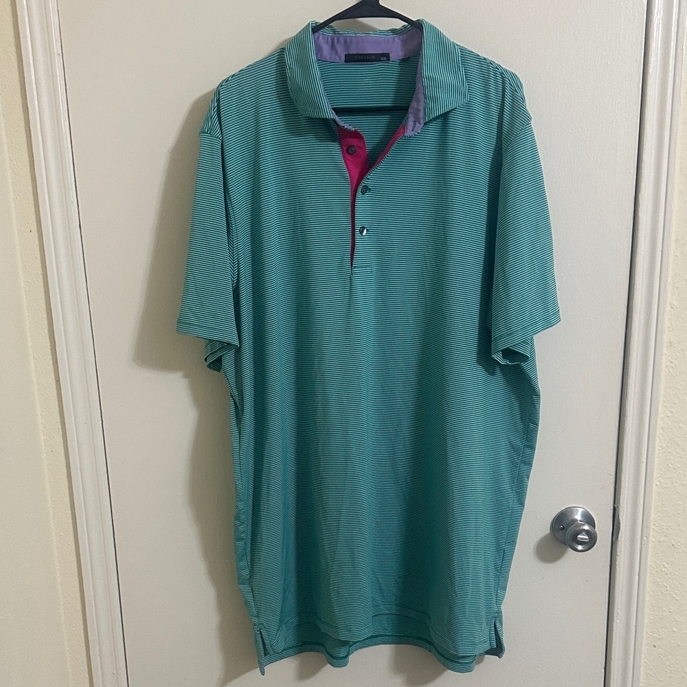 EUC Greyson Men’s Striped Green Short Sleeve Polo XXL